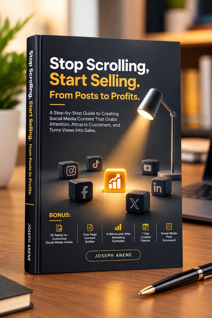 Stop Scrolling, Start Selling book mockup by Joseph Anene